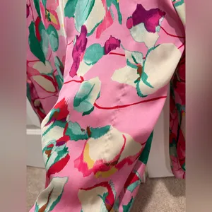 Zara Pink Floral Silky Button Up Blouse Size Medium thumbnail 4