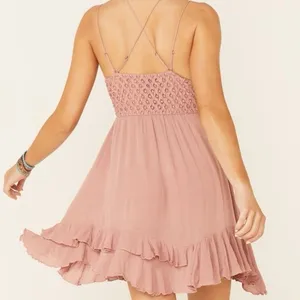 Intimately Free People Adella Crochet Lace Ruffle Slip Mini Dress Rose XS thumbnail 2