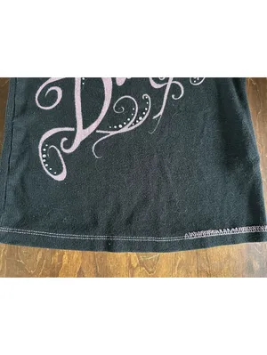 Harley Davidson Womens Small Black Ribbed Tank Top Pink Graphic Rhinestones Y2K thumbnail 7