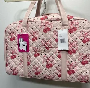 Luv Betsey by Betsey Johnson Duffle Travel Bag. Pink with dark pink cherries thumbnail 1