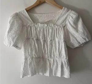DAZY White‎ Smocked Eyelet Puff Sleeve Blouse White thumbnail 1