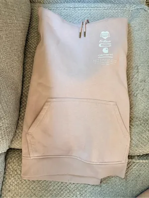 Carhartt Women's Pink Hooded Sweatshirt with White Logos thumbnail 6