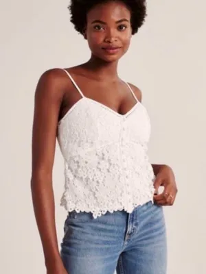 Abercrombie & Fitch White Lace Coquette Boho Cottagecore Summer Top thumbnail 1