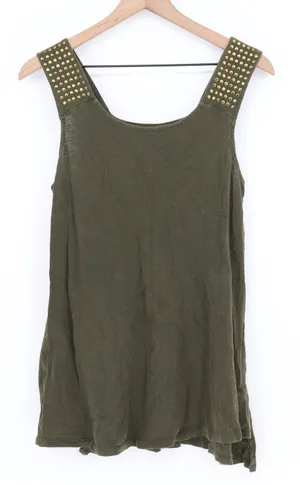 Liz Lange Tank Top Womens M Studded Straps Olive Green Cotton Casual Excellent thumbnail 1