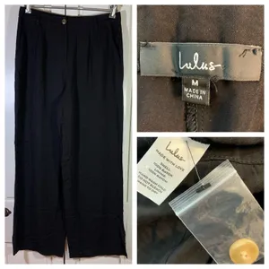 Lulus Black High Waisted‎ Wide Leg Pleated Rayon Trousers Pants Office Church M thumbnail 10
