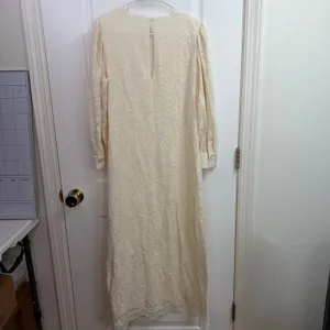 Vintage cream lace embroidered hem lined‎ long puff sleeve cottagecore dress M thumbnail 6