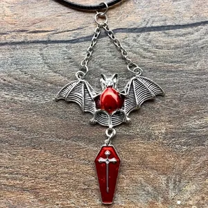 1pc‎ Red Bat & Coffin Gothic Bohemian Style Black Rope Necklace thumbnail 4