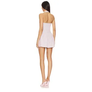 MORE TO COME Yolani Mini Dress XS NWOT Striped Halter Neck Pleated Skirt Revolve thumbnail 3