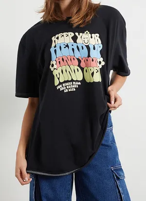 45A. PacSun PS / LA Keep Your Head Up Oversized Black Graphic T-Shirt thumbnail 1