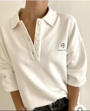 ANINE BING TATUM POLO SWEATSHIRT IN IVORY REVOLVE $200 casual logo winter thumbnail 1