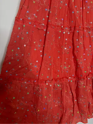 Vintage LEI Orange Sequin Embroidered Tiered Maxi Skirt Y2K Boho Festival M thumbnail 4