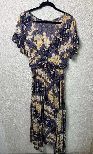 Abel the label V-Neck Floral Patchwork Maxi Dress in Navy and Cream thumbnail 1