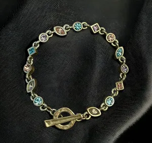 Vintage M4M Multicolor Gemstone Toggle Bracelet Silver thumbnail 1