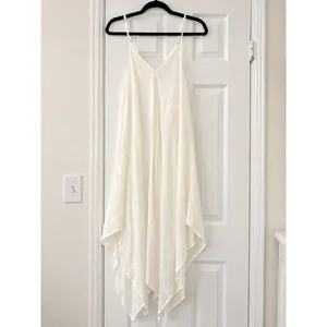 Elan White Sheer Asymmetric Handkerchief Hem Slip Dress Boho Resort Midi Medium thumbnail 4
