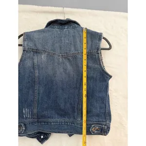 Forever 21 Premium Denim Vest Medium Wash Floral Lining‎ Distressed Blue Small thumbnail 8