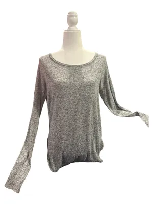 Athleta heather gray long sleeve round neck curved hem knit oversized top S thumbnail 2