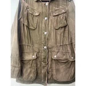 Free People Washed Olive Distressed Surplus Utility Jacket Pink Faded Small thumbnail 7