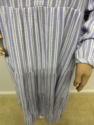 New Universal Thread Blue & White Striped Long Sleeve V-Neck Tiered Maxi Dress S thumbnail 6