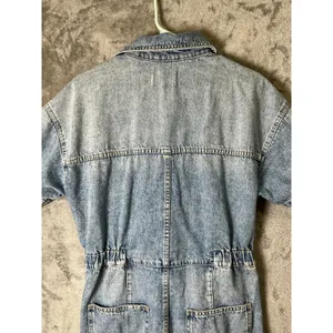 Free People Marci Denim Cuffed‎ Romper Blue Button Front Utility Shortalls Small thumbnail 4