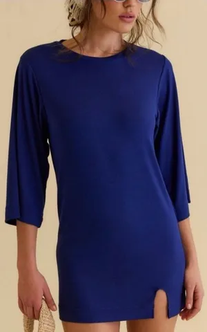 NWT Free People Free-Est Good Feels Tee Mini Dress - blue Poseidon navy - Small thumbnail 1