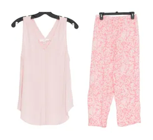 Oscar De La Renta Pajama Set Pink Label Boho Spring Summer Floral Pink Small thumbnail 1