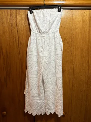 Express White Strapless Jumpsuit Eyelet Design Wide Crop Leg thumbnail 4