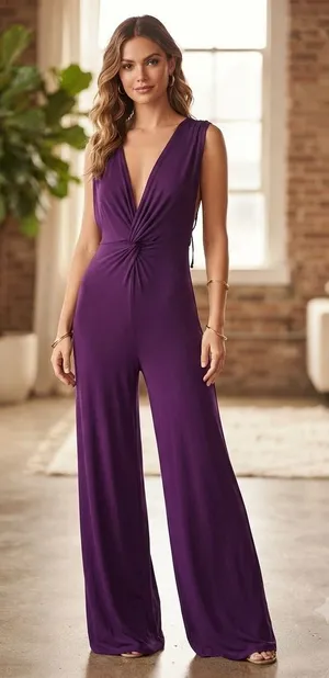 Earthbound Jumpsuit Women XXL Purple V Neck Cap Sleeve Wide Leg Knot Front NWT thumbnail 1