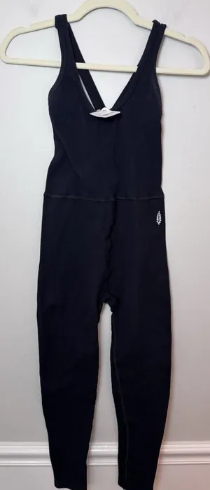 Free People Movement Free Throw One Piece | Size Small Black Ribbed, Logo Nwt thumbnail 1
