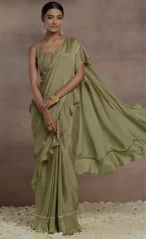 Green saree thumbnail 1