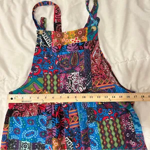 Incredible Retro Boho Multicolor Dopamine Dressing Patchwork 1970s Overalls Red Size M thumbnail 8