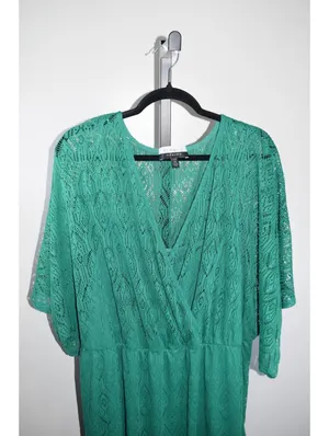 Eloquii Elements Sheer Crochet Lace Maxi Dress, Emerald Green, Plus Size 22/24 thumbnail 3