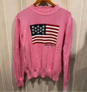 Cute cotton candy pinky american flag Simply Southern chunky sweater USA ‘Merica thumbnail 1