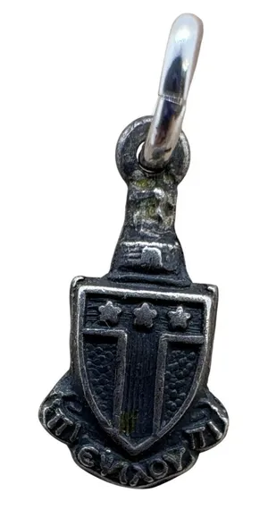 Vintage‎ Sterling Silver Shield Crest Charm Greek Inscription Heraldic 0.45g thumbnail 1