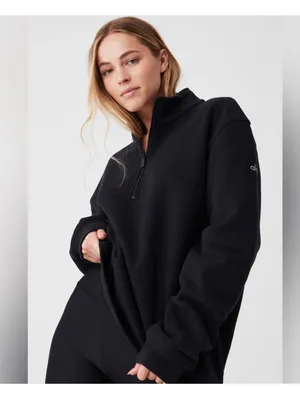Alo Yoga Renown Heavyweight 1/4 Zip Sweatshirt Black Unisex Medium Pullover M⁠ thumbnail 3
