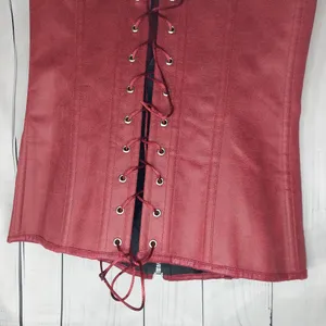 Charmian Renisssnce Red Faux Leather With Boning Corset Top with Zipper And Lace thumbnail 10