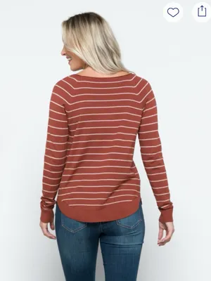 Pink Clover Rust and White Striped Crewneck Sweater size medium. thumbnail 2