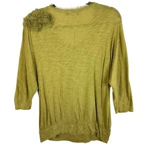 Grayson Womens Chartreuse Green‎ Pima Cotton Modal Rosette Fringe Top Medium thumbnail 2