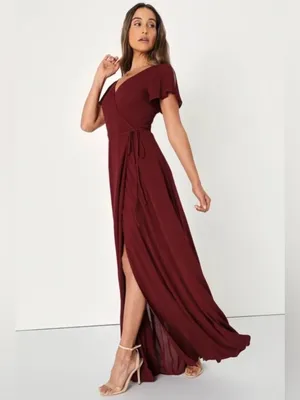 Lulus Burgundy Wrap Maxi Dress Heart of Marigold Medium NEW NWT thumbnail 7