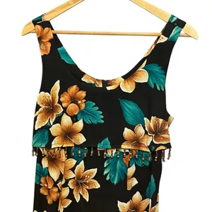 Vintage Y2K Maxi Dress 6‎ Black Tropical Floral Beaded Resort Beachwear Vacation thumbnail 3