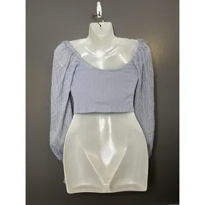 Urban Outfitters Blouse Womens Medium Purple Scoop Neck Sheer Sleeve Cropped Top thumbnail 7