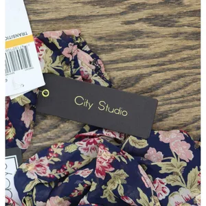 NWT City Studio Square-Neck Fit Flare Shear Lined Dress Navy Blue Multi S thumbnail 6