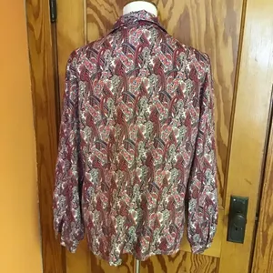 Vintage Paisley Button Up Blouse Boho Retro Long Sleeve Top Size L Relaxed Fit thumbnail 8