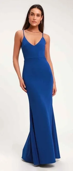 Lulus Infinite Glory Royal Blue Plunge V-neck Sleeveless Backless Maxi Dress Sm thumbnail 1