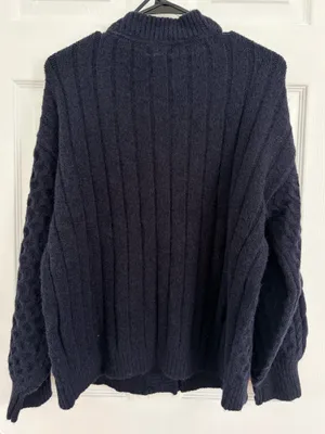 Umgee Navy Cable Knit Cardigan Gold Medallion Buttons Oversized Preppy Boho S thumbnail 3