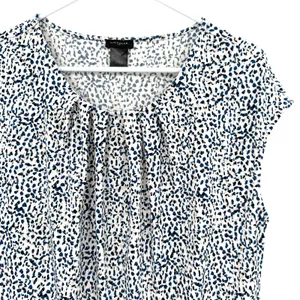 Ann Taylor Size Large Short Sleeve Blouse Top Shirt Blue Black and White thumbnail 3
