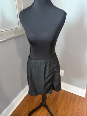 Free People Rumi Ruched Faux Leather Mini Skirt Black Minimalist Medium thumbnail 3