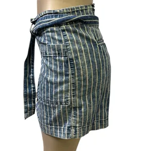 American Eagle Outfitters High Rise Tie Belted Striped Jean Shorts Plus Size 14 thumbnail 5