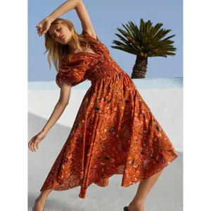 A.L.C.‎ Lucia Floral Smocked Midi Dress Size 6 NWT Burnt Orange thumbnail 5