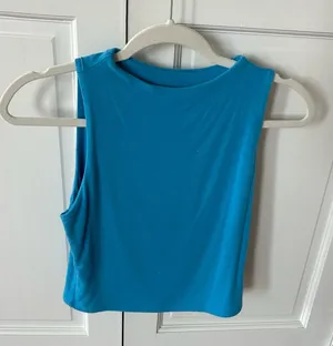 Blue Sleeveless Crop Muscle Tee thumbnail 1