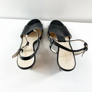 Cole Haan Maddie Open Toe Wedge Leather Shoes Sandals Black 9.5 thumbnail 5